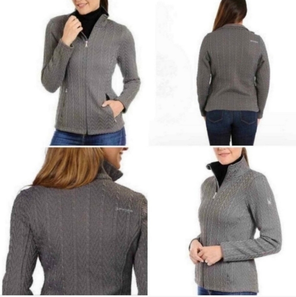 Spyder Major Cable Gray Fleece Lined Full Zip Stryke Sweater Jacket Size XL - Picture 2 of 16